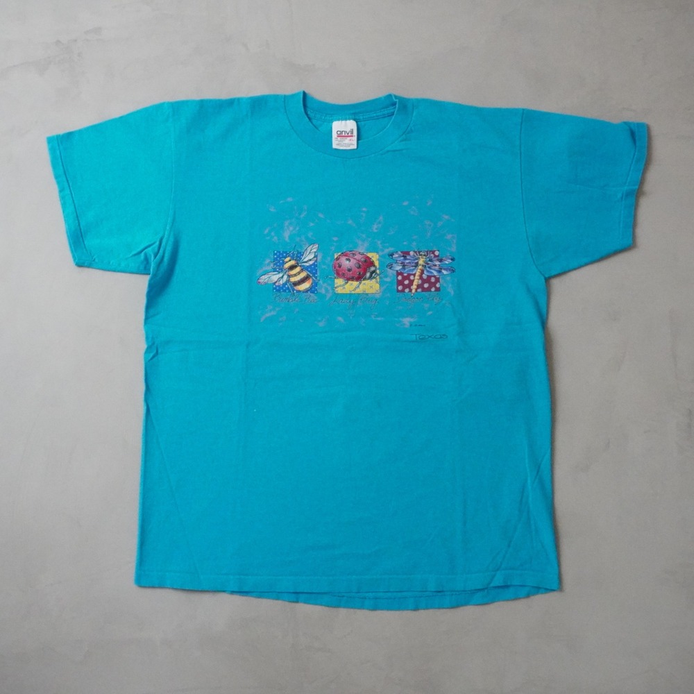 Vintage Bugs of Texas T-Shirt XL 90s Blue Bee Ladybug Dragonfly USA